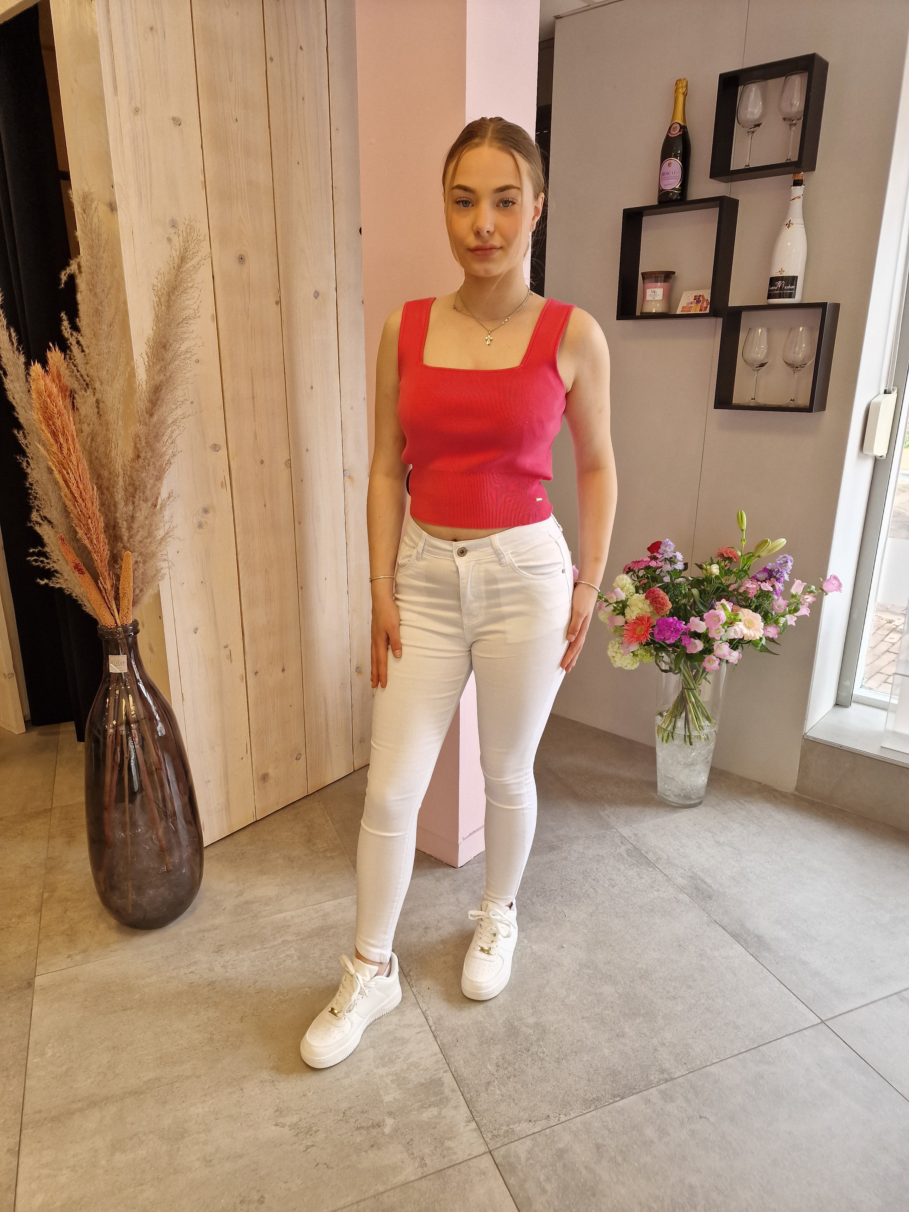 Highwaist jeans V - Wit