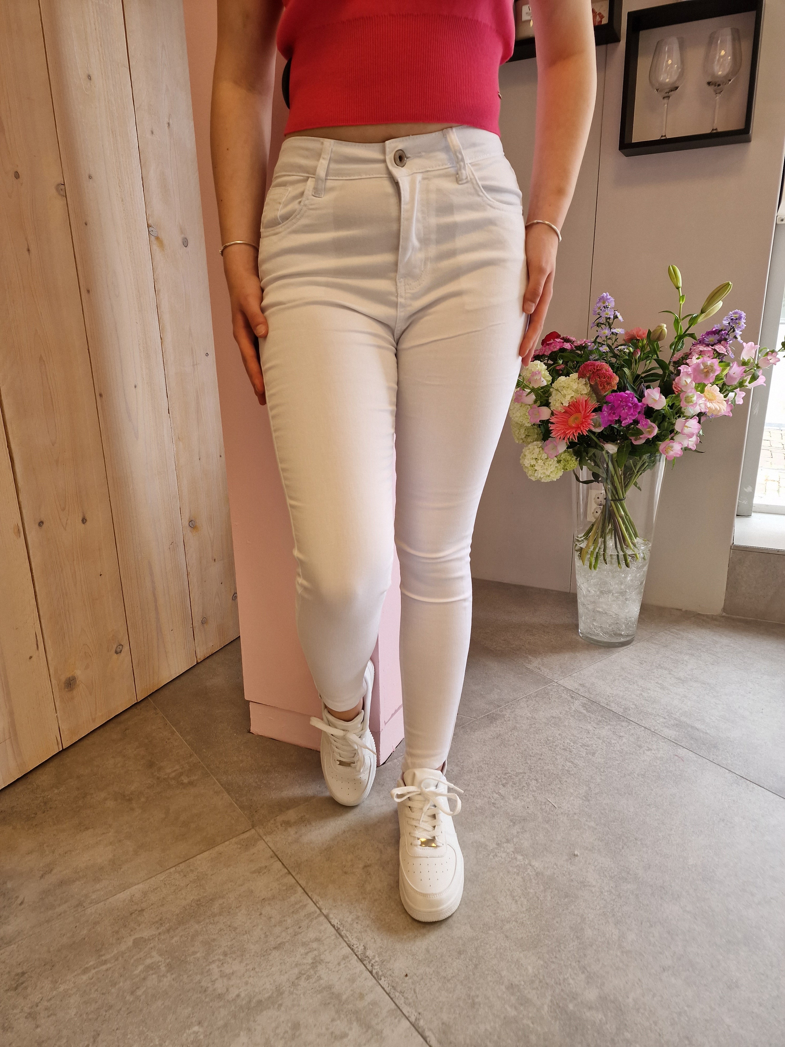 Highwaist jeans V - Wit