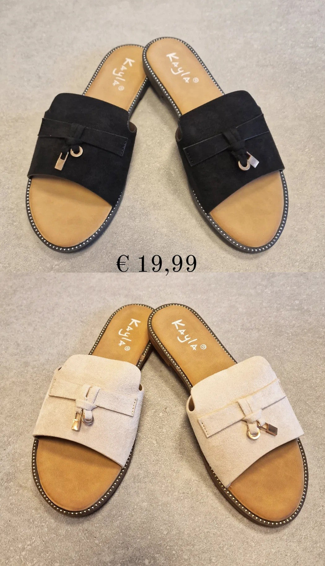 Suéde Slippers - Beige / Zwart