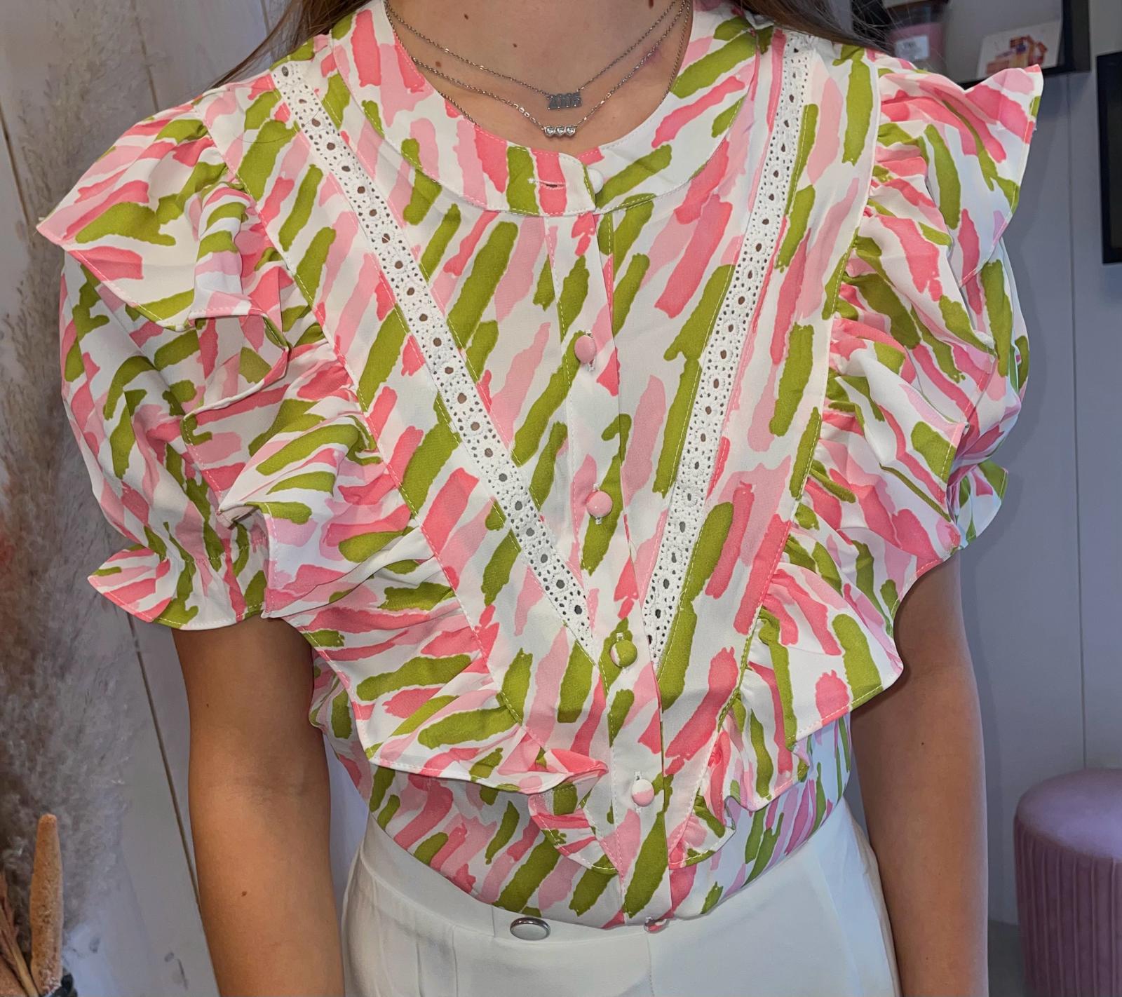 Blouse Stella - Groen/Roze