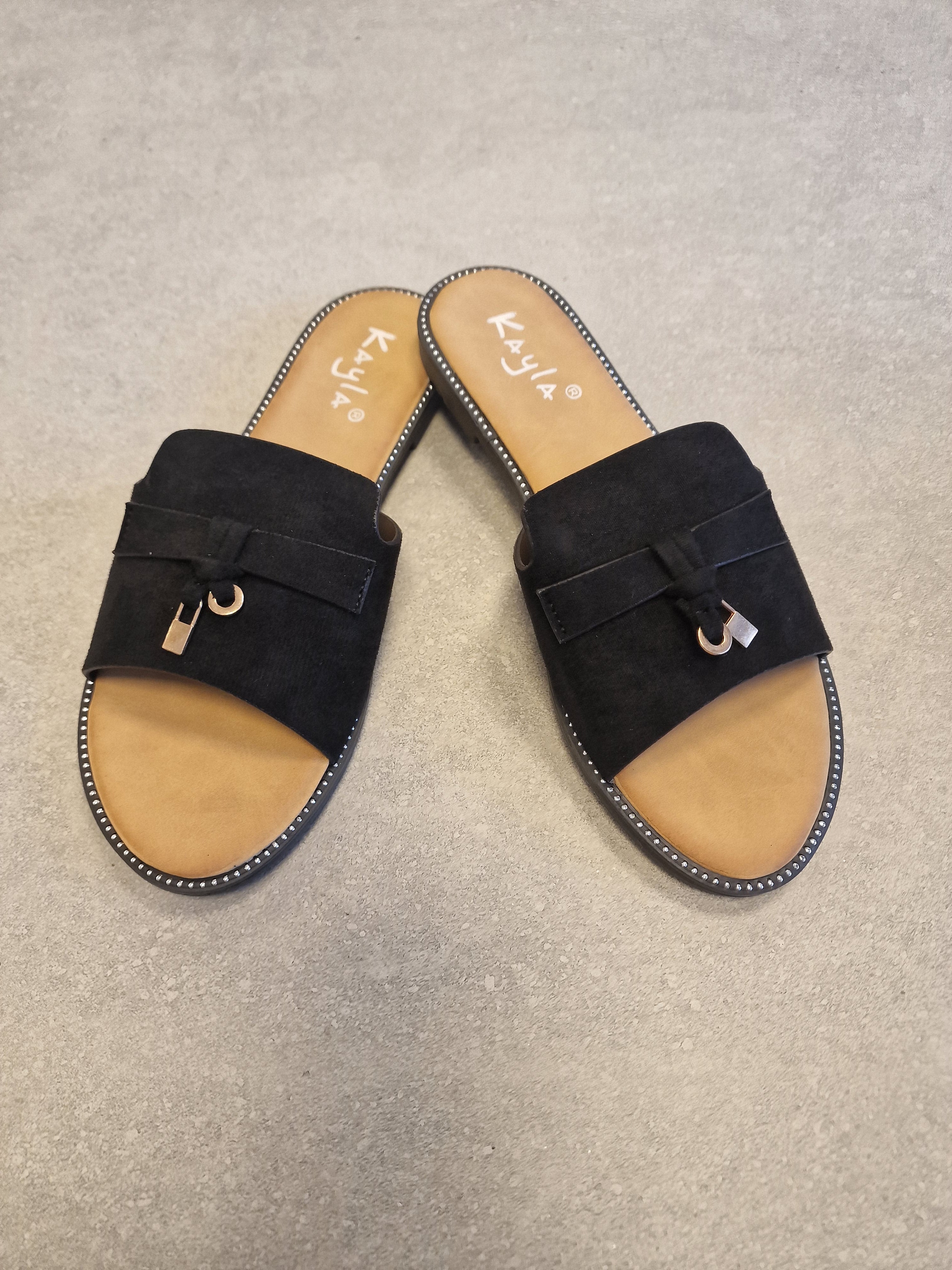 Suéde Slippers - Beige / Zwart