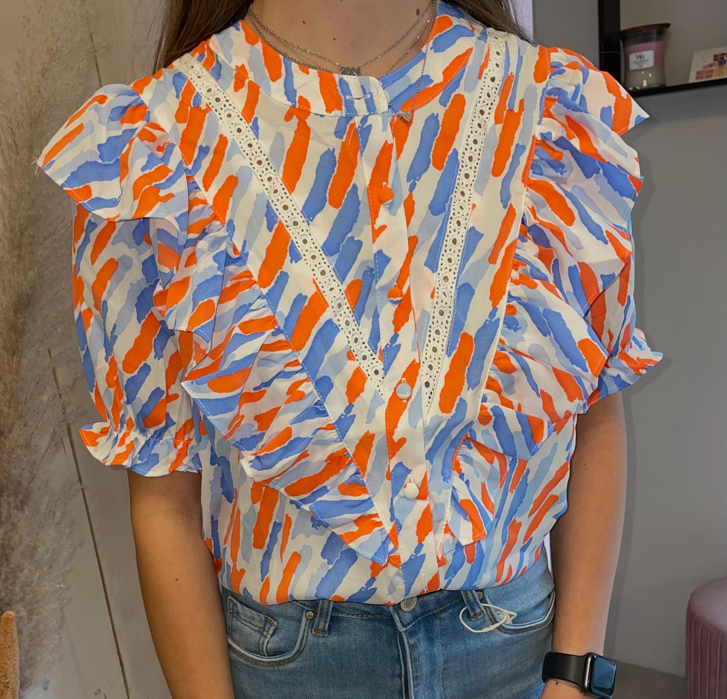 Blouse Stella - Blauw/Oranje