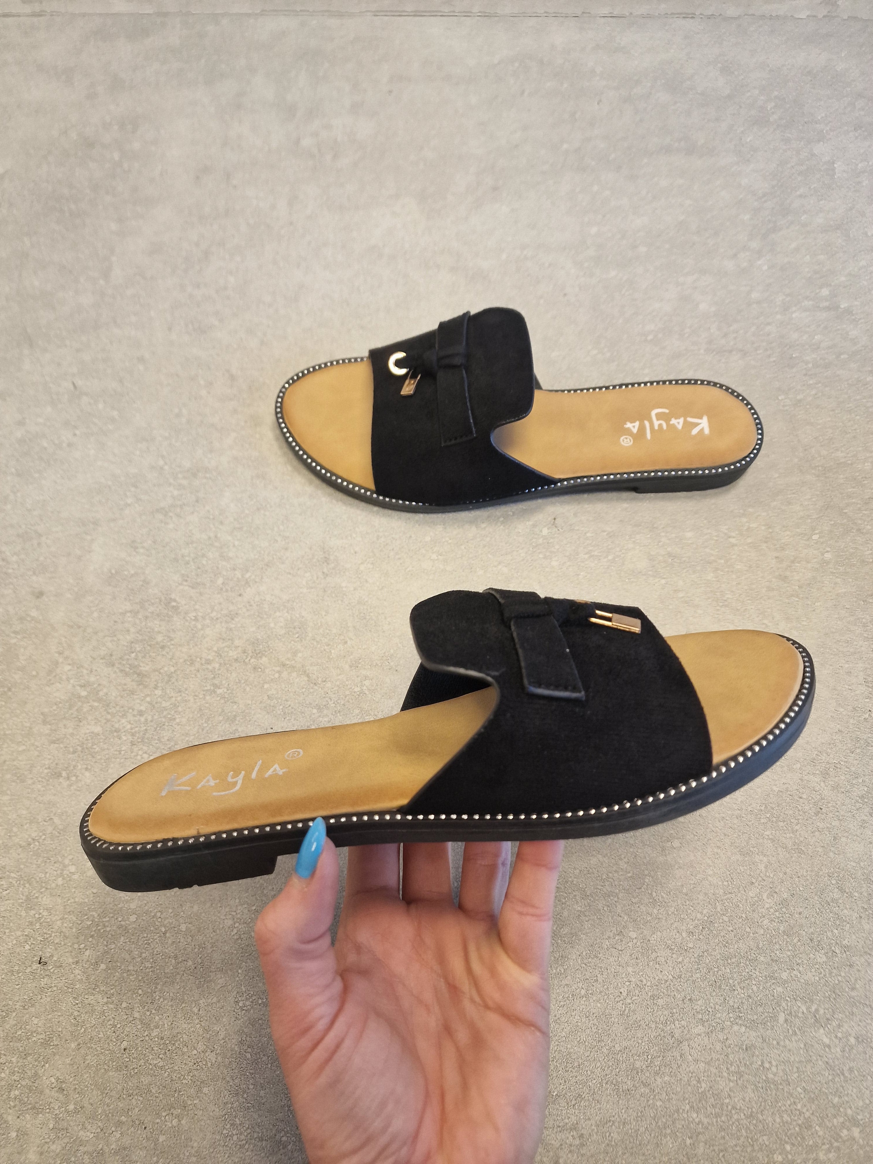 Suéde Slippers - Beige / Zwart